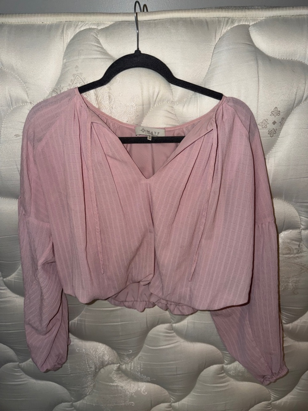 Wayf Blush Pink V-Neck Cropped Peasant Top